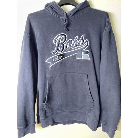HUGO BOSS X Russell‎ Athletics Logo Hoodie Sweatshirt In Navy Blue Men's XL - Picture 1 of 8